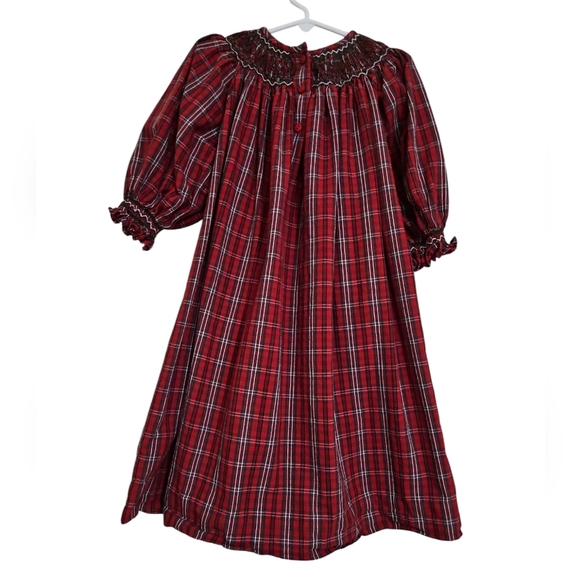 Strasburg Red Tartan Plaid Smocked Dress Sz 3 - 3Y - Picture 3 of 7